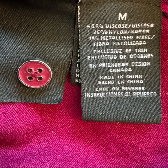 Nicole Miller Women M Cardigan Sweater Cranberry Silver Metallic Preppy Button - Picture 7 of 9